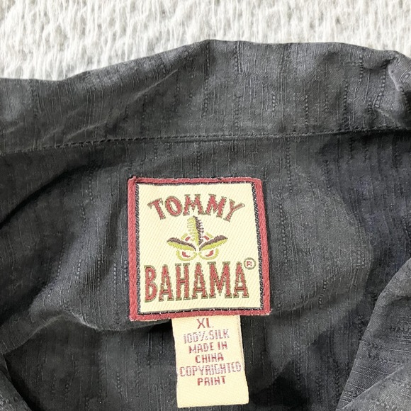 Tommy Bahama Shirt Mens XL Black Silk Hawaiian Floral Camp Button Up Loop Collar - Picture 3 of 9